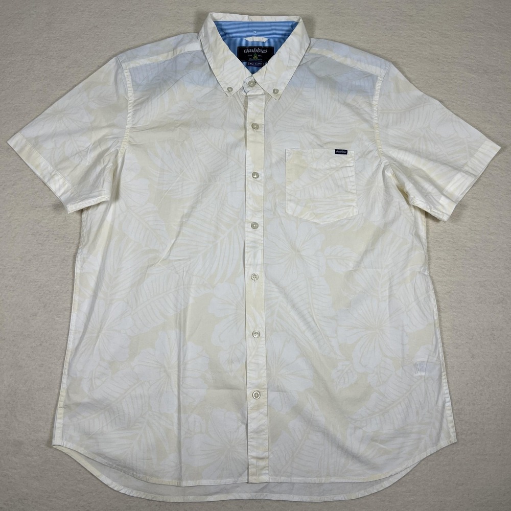 Chubbies Shirt‎ Mens XL White Floral Hawaiian Button Up Short Sleeve Casual